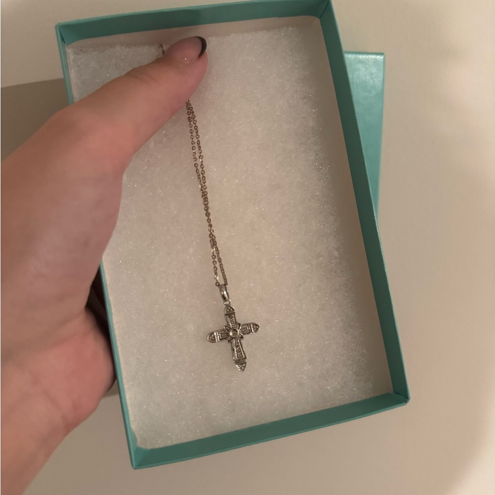 Elegant Silver Diamond Cross Necklace